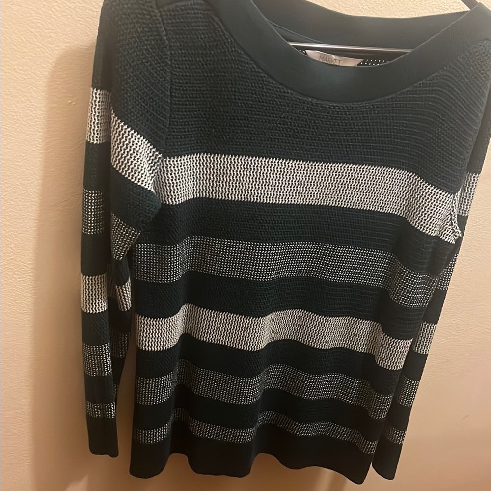 Striped Women's Sweater - Green and White